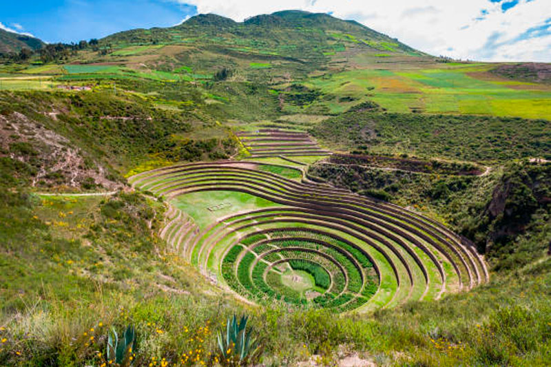 Moray circular agricultural terraces and Maras salt mines in Peru