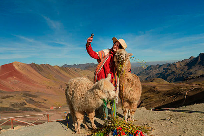 Palcoyo Rainbow Mountain alternative scenic route with three colorful ranges and stone forest in Peru
