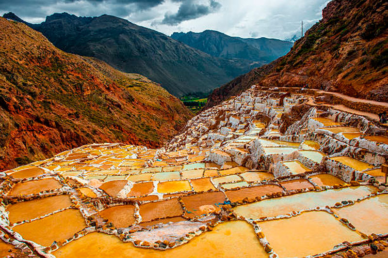 Moray circular agricultural terraces and Maras salt mines in Peru